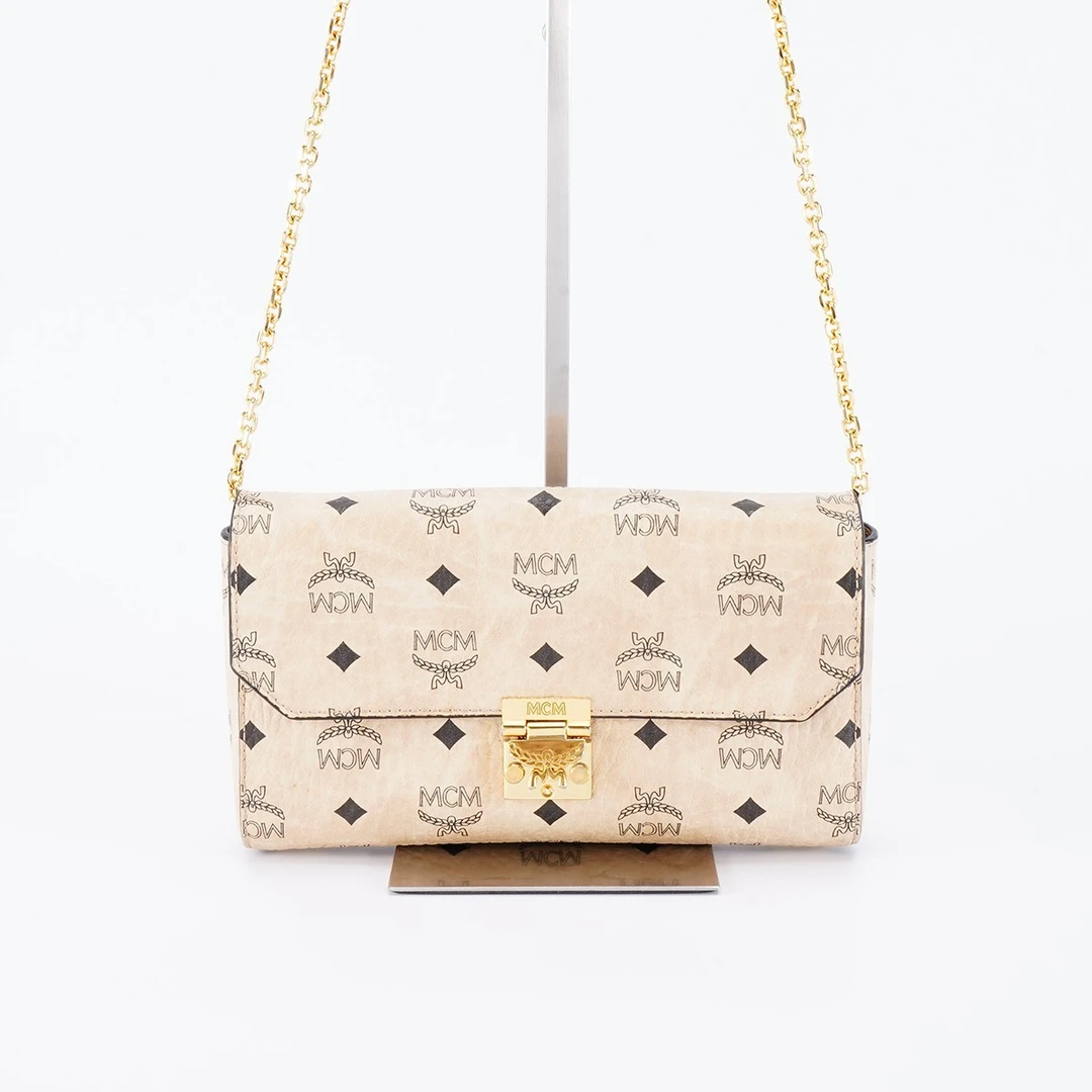 95新 MCM  【MCM专属12】MCM 链条包中号米色/BG22013567