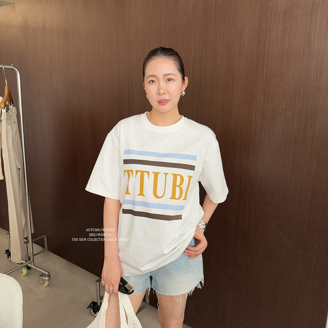 widelia夏款韩版7351  时尚通勤街头遮肉百搭个性宽松字母印花T恤