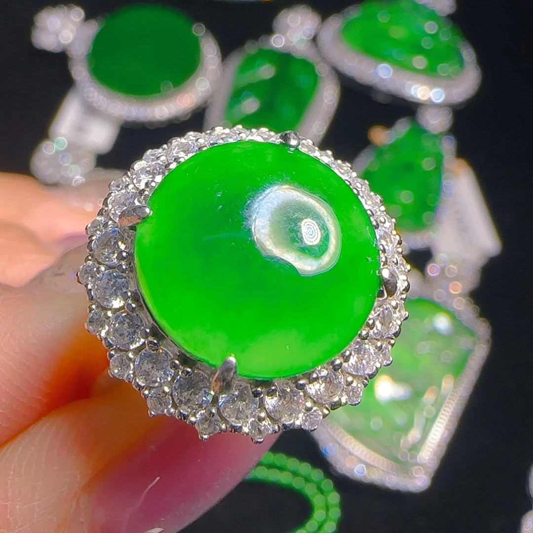 翡翠戒指银S925镶嵌天然