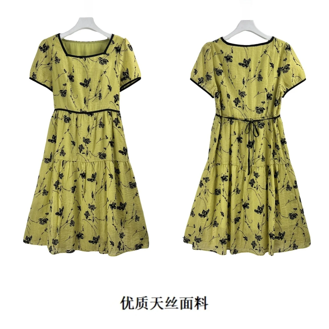 L172印花休闲时尚夏季中长裙气质优雅显瘦收腰连衣裙