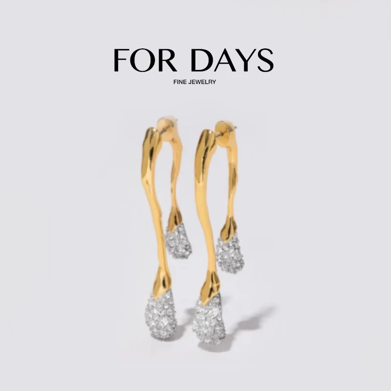 FOR DAYS 铜合金合成锆石耳饰 AB系列微镶不规则长款水滴耳环