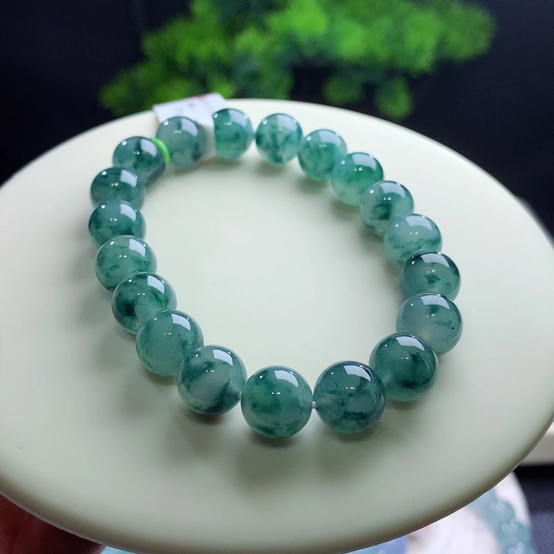 未镶嵌手串翡翠王炸！卡10mm水墨丹青烟雨江南意境！