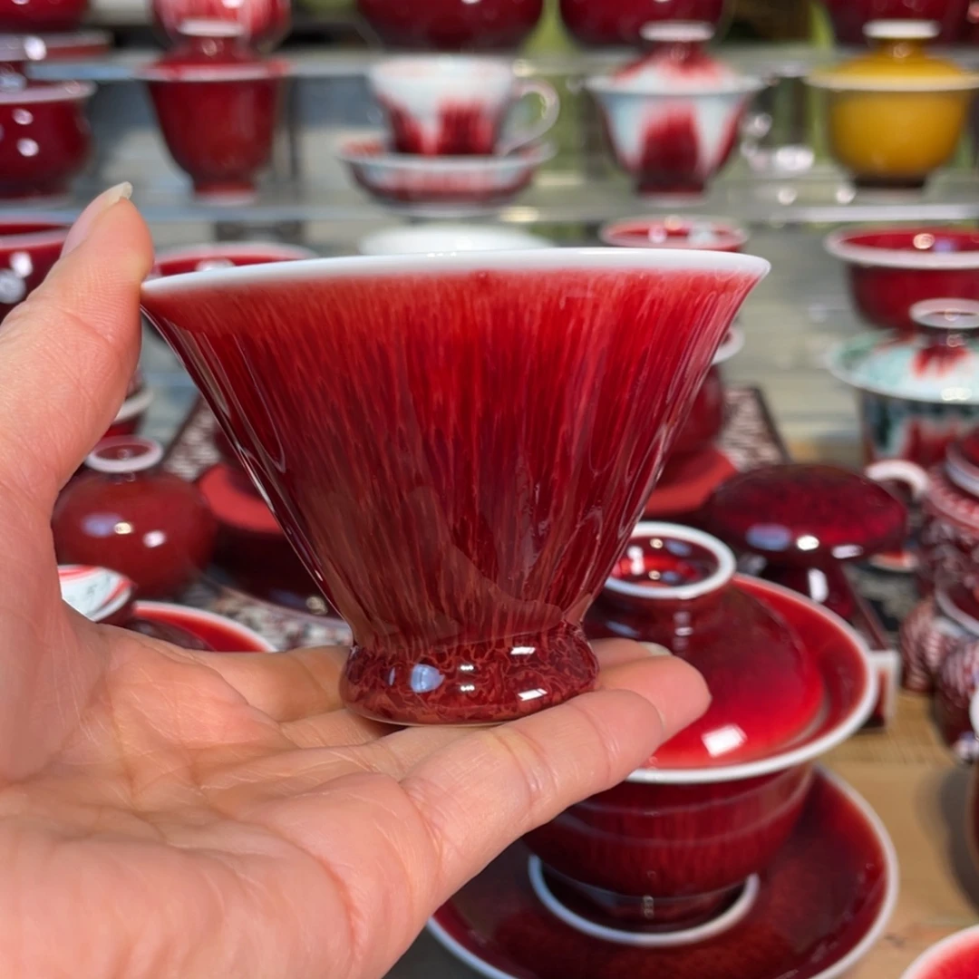 鸿***雁景德镇原矿釉高脚斗笠