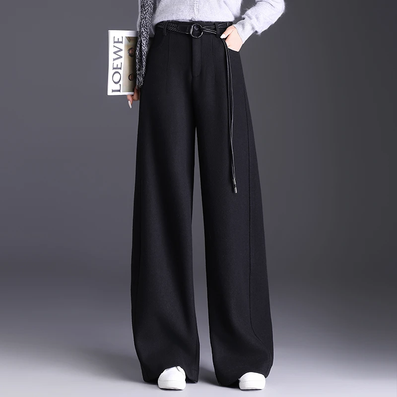 大牌正品秋冬新款绵羊毛直筒阔腿裤高腰显瘦显高宽松垂感休闲裤女