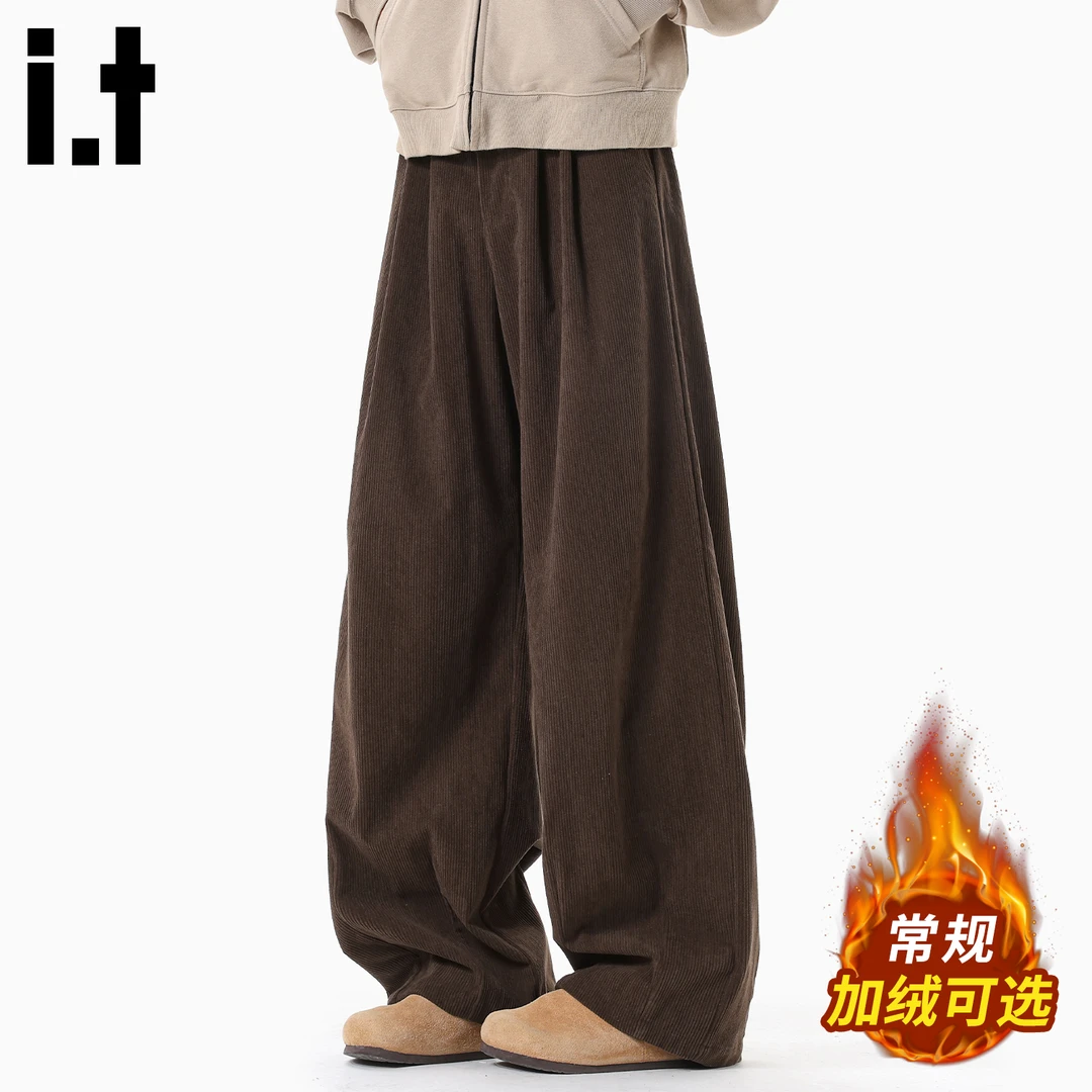i.t:CHOCOOLATE灯芯绒休闲裤男士秋冬加绒新款抗寒保暖百搭阔腿裤