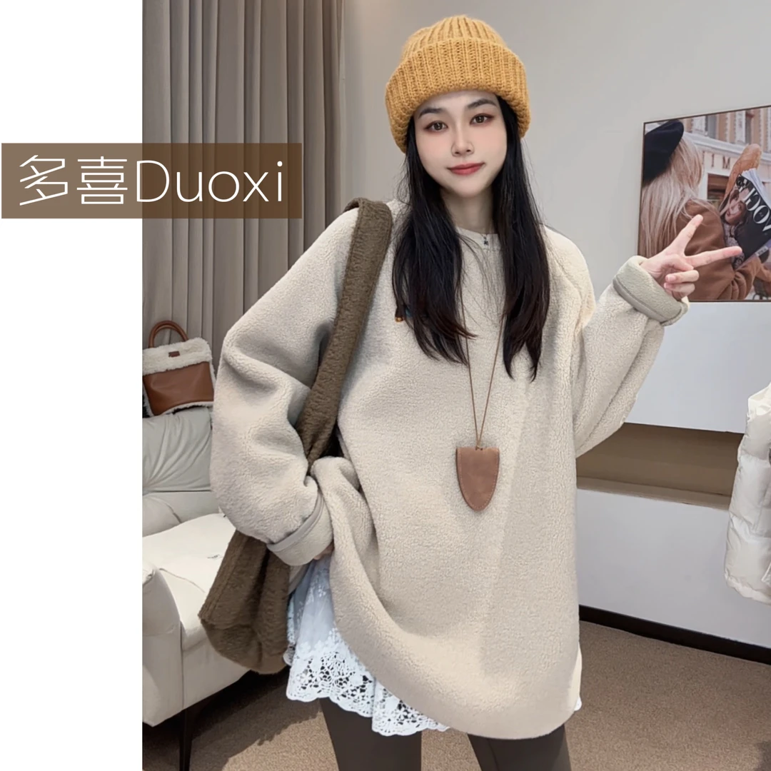 【Duoxi】"蓝衣狗狗"加绒加厚摇粒绒羊羔绒宽松上衣保暖大版型A088#