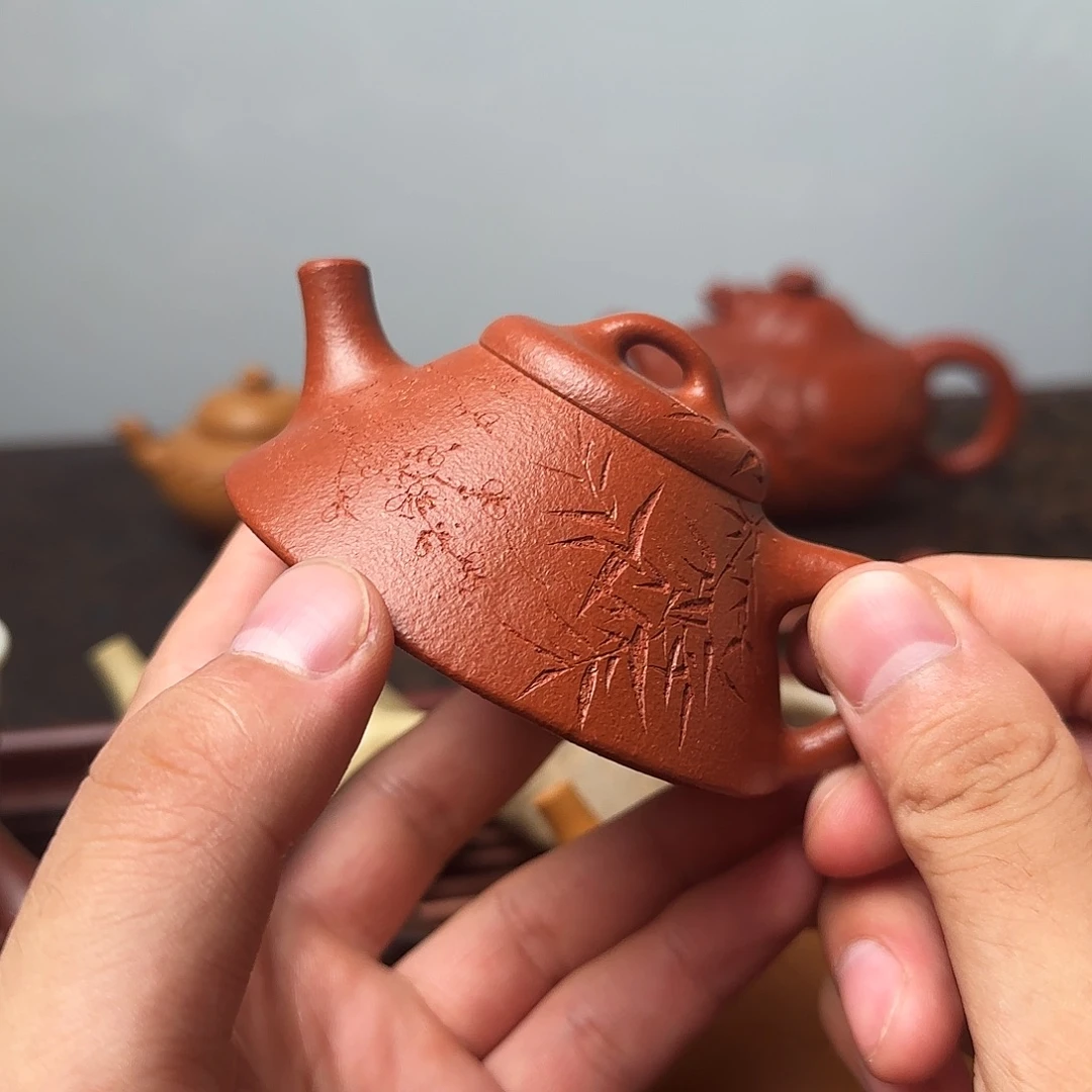 悦***悦茶壶紫砂纯红降坡文瓢105cc梅竹双清