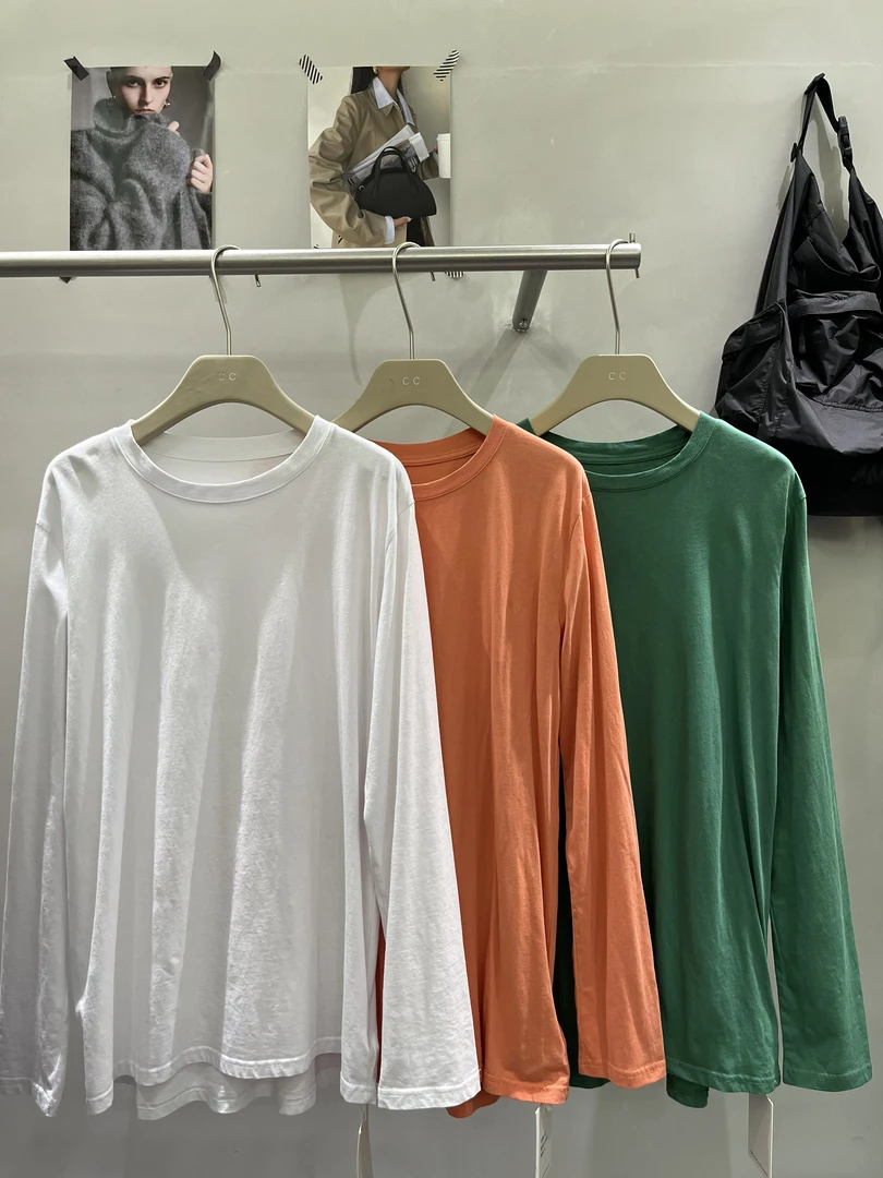 韩版新款纯色长袖上衣T恤洋气时尚宽松百搭