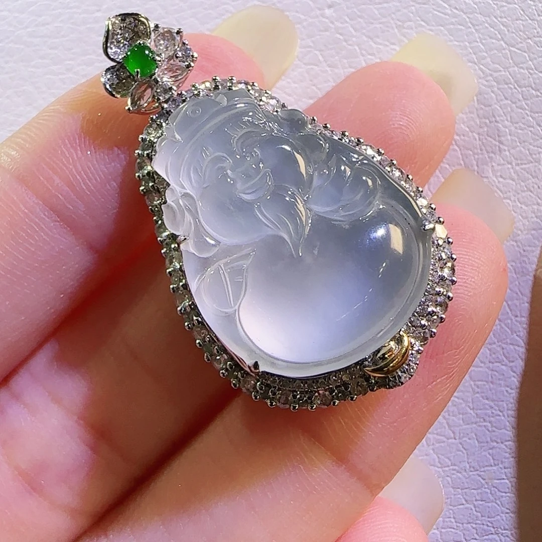 翡翠18K金镶嵌吊坠(不含链)