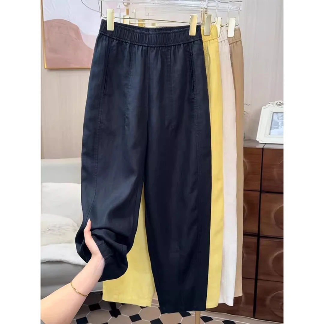 天丝亚麻裤女夏季薄款2025年新款高腰休闲哈伦裤小脚裤棉麻直筒裤