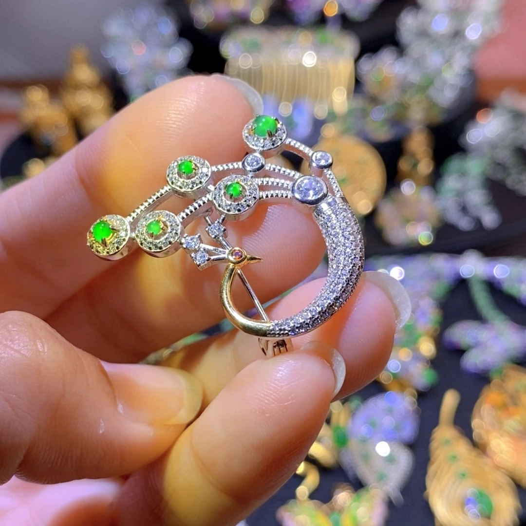 吊坠(不含链)银S925镶嵌翡翠