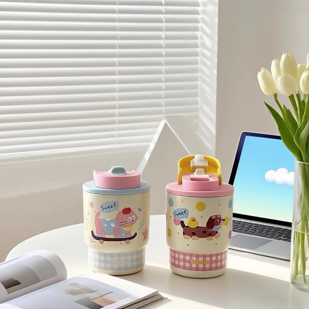 可爱情侣学生吸管杯咖啡杯带盖水杯大容量便携家用保温杯新款316