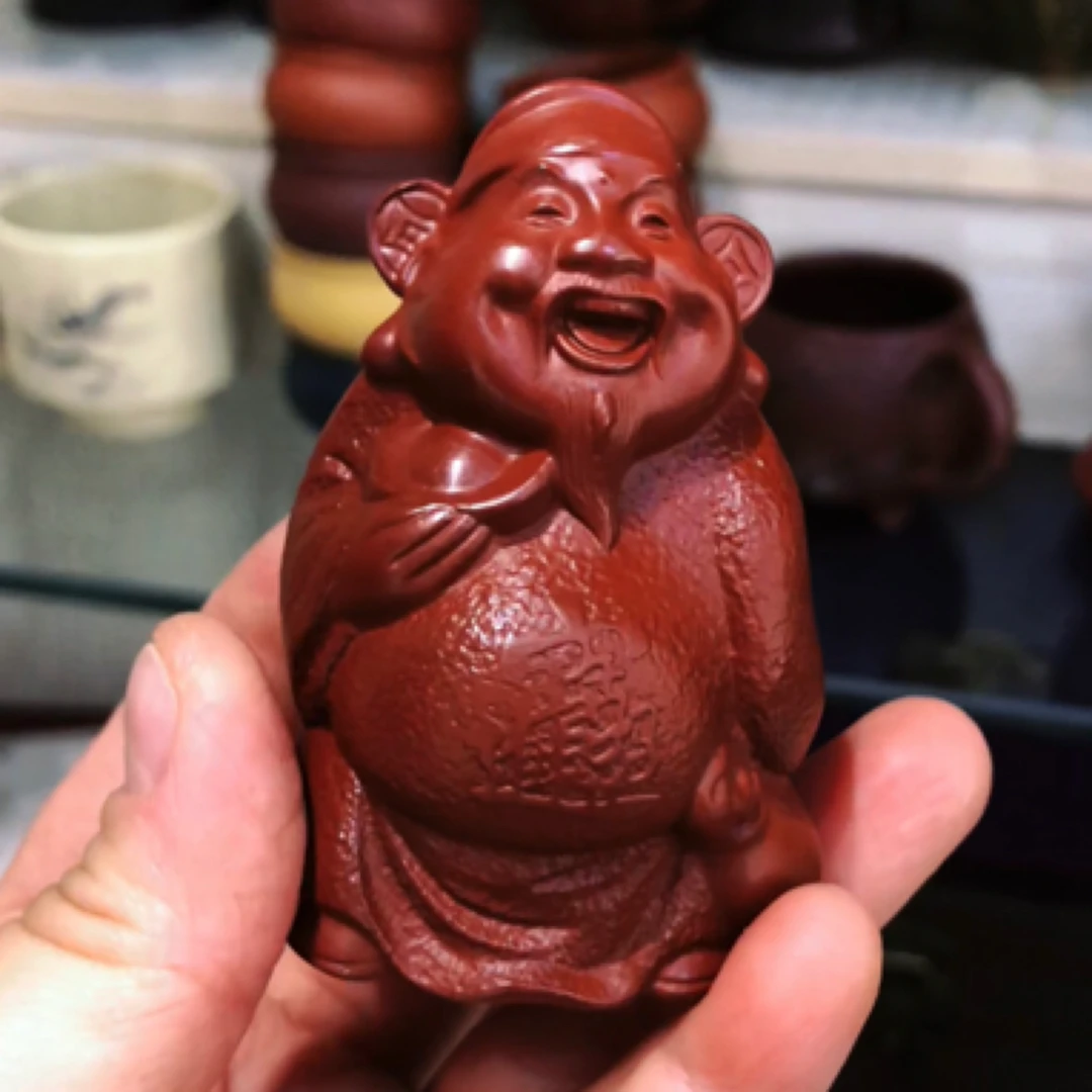 宜兴紫砂茶宠大红袍小财神爷紫砂茶宠摆件
