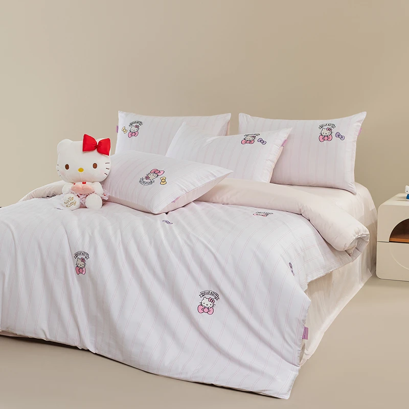 《三丽鸥正版授权》Hello kitty全棉贡缎软刺绣亲肤柔软细腻四件套