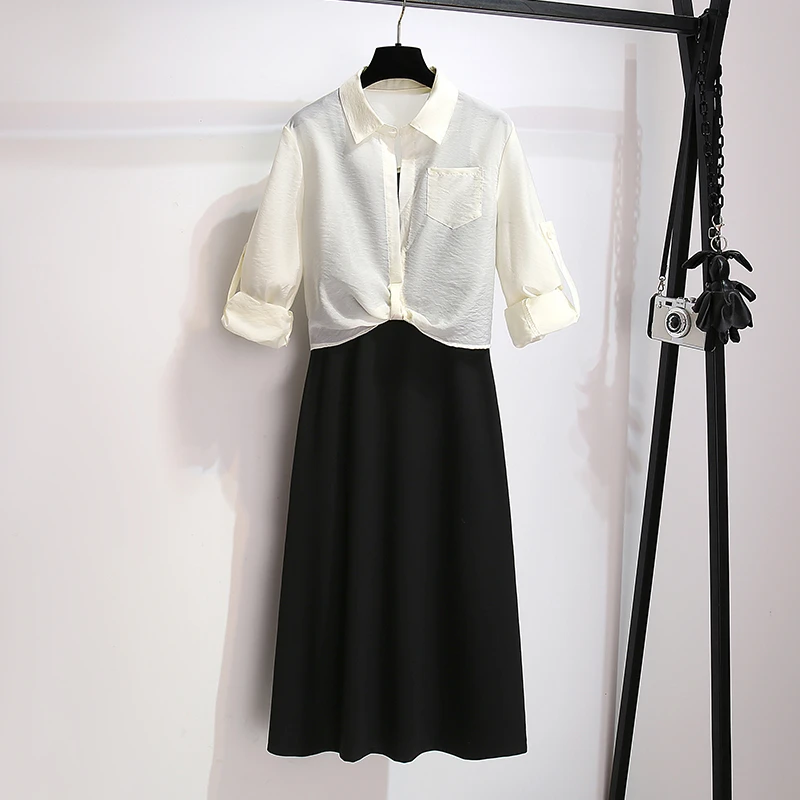 拉夏贝尔气质吊带连衣裙套装女2025夏季薄款长袖衬衫背带裙两件套