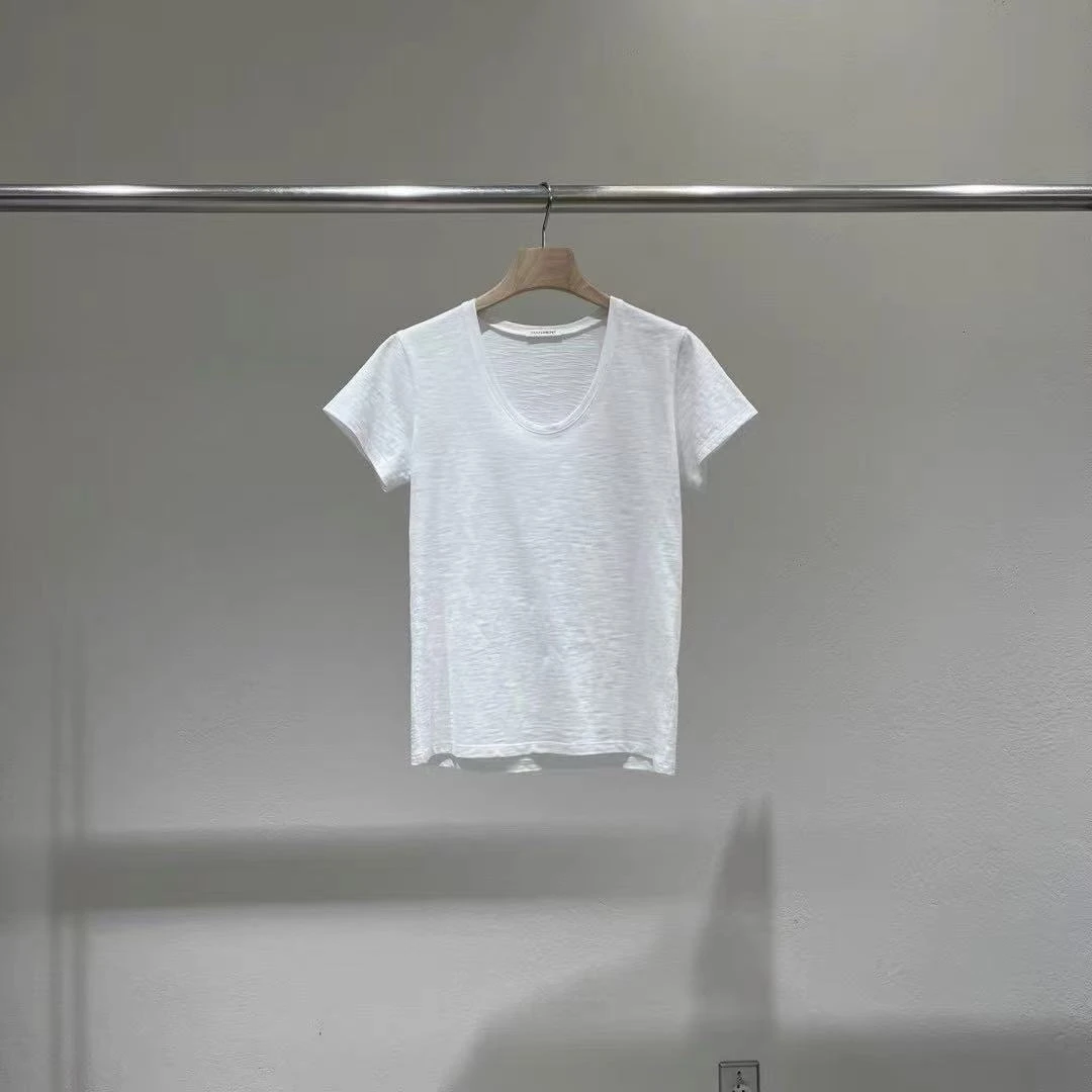 时尚百搭纯色上衣韩国东大门statement夏季U领竹节棉T恤SS251366