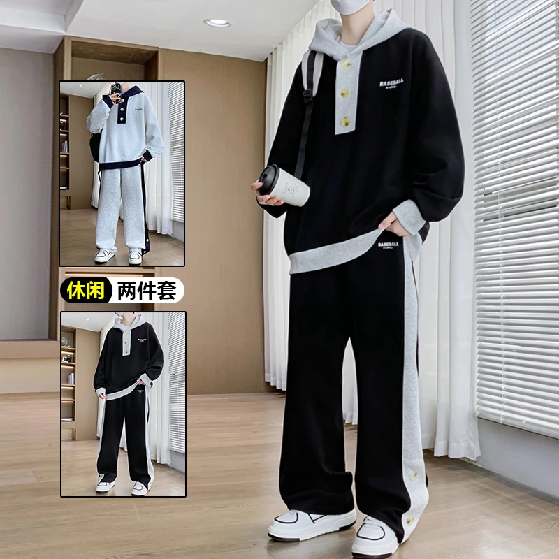 休闲运动套装男春秋季2025新款潮流青少年宽松卫衣直筒裤子两件套
