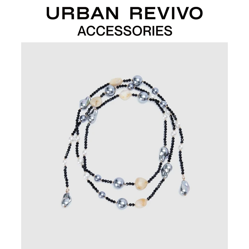 URBAN REVIVO2025秋季新款女士撞色珍珠项链首饰UAWA50135