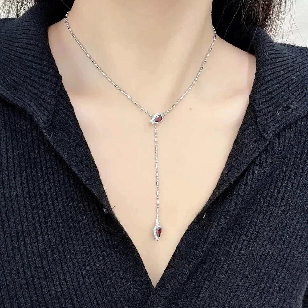 钛钢项链 气质轻奢百搭小众简约紫色抽拉坠链项链QC2930