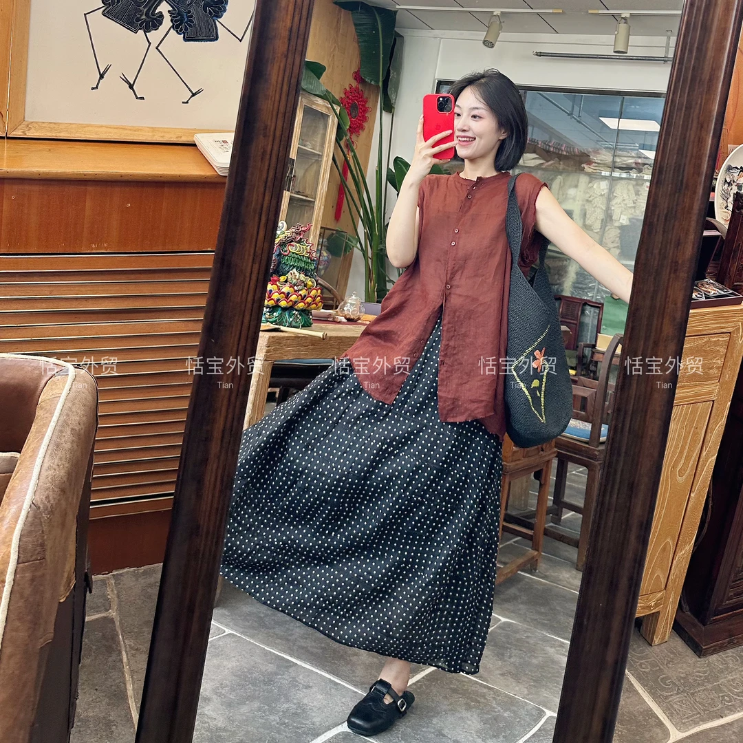 100苎麻纯色毛边宽松宝盖袖衬衣 250692