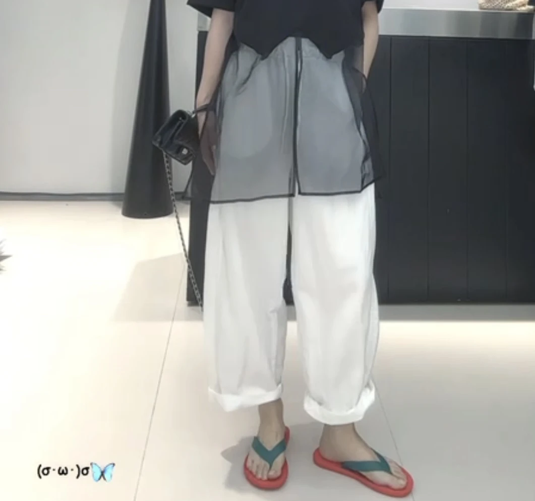 休闲时尚白色慵懒风阔腿裤