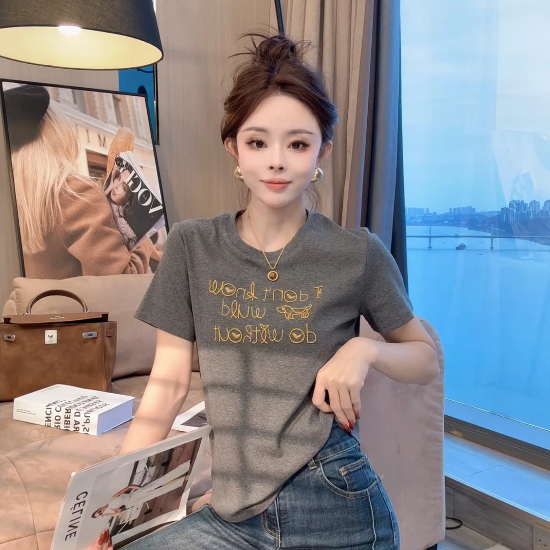 【晓溪服饰】春季新款短袖韩版套头圆领常规小个子重工刺绣T恤63119