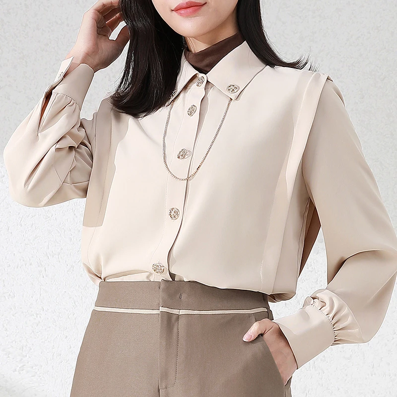 【春季新款】时尚气质百搭小香风设计感轻奢长袖衬衫 DH616衣长61