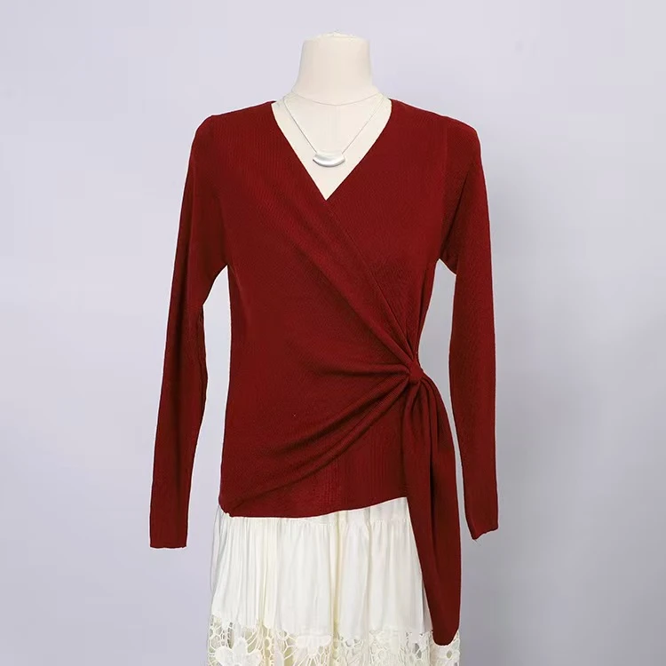 MTDISTORTION新款气质设计感长袖针织衫女V领上衣打底衫6536