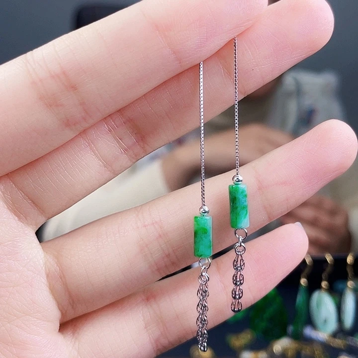 翡翠耳饰银S925镶嵌饰品