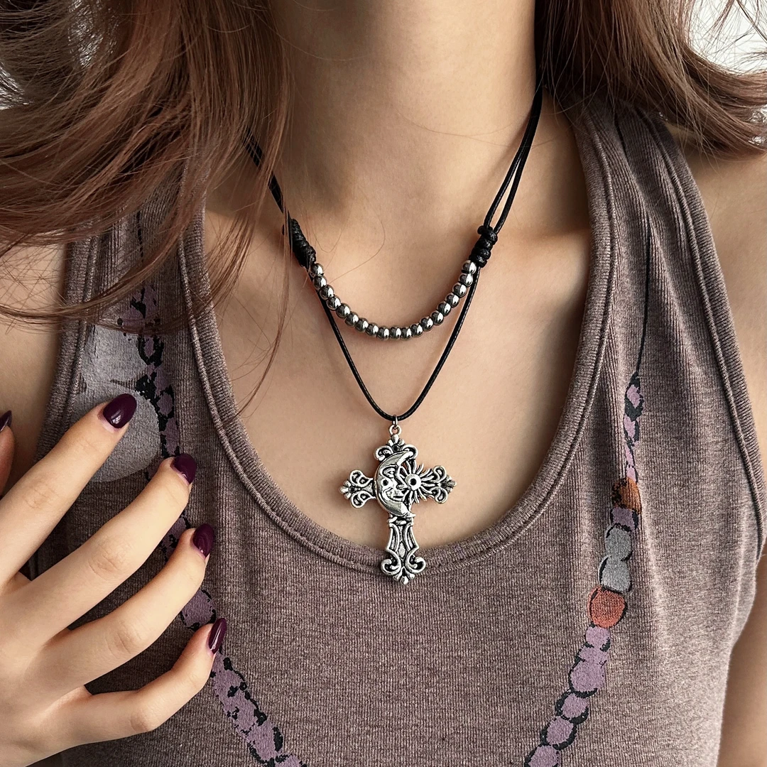 合金皮质项链 X5432-1简约时尚个性百搭轻奢皮绳串珠蜻蜓吊坠项链