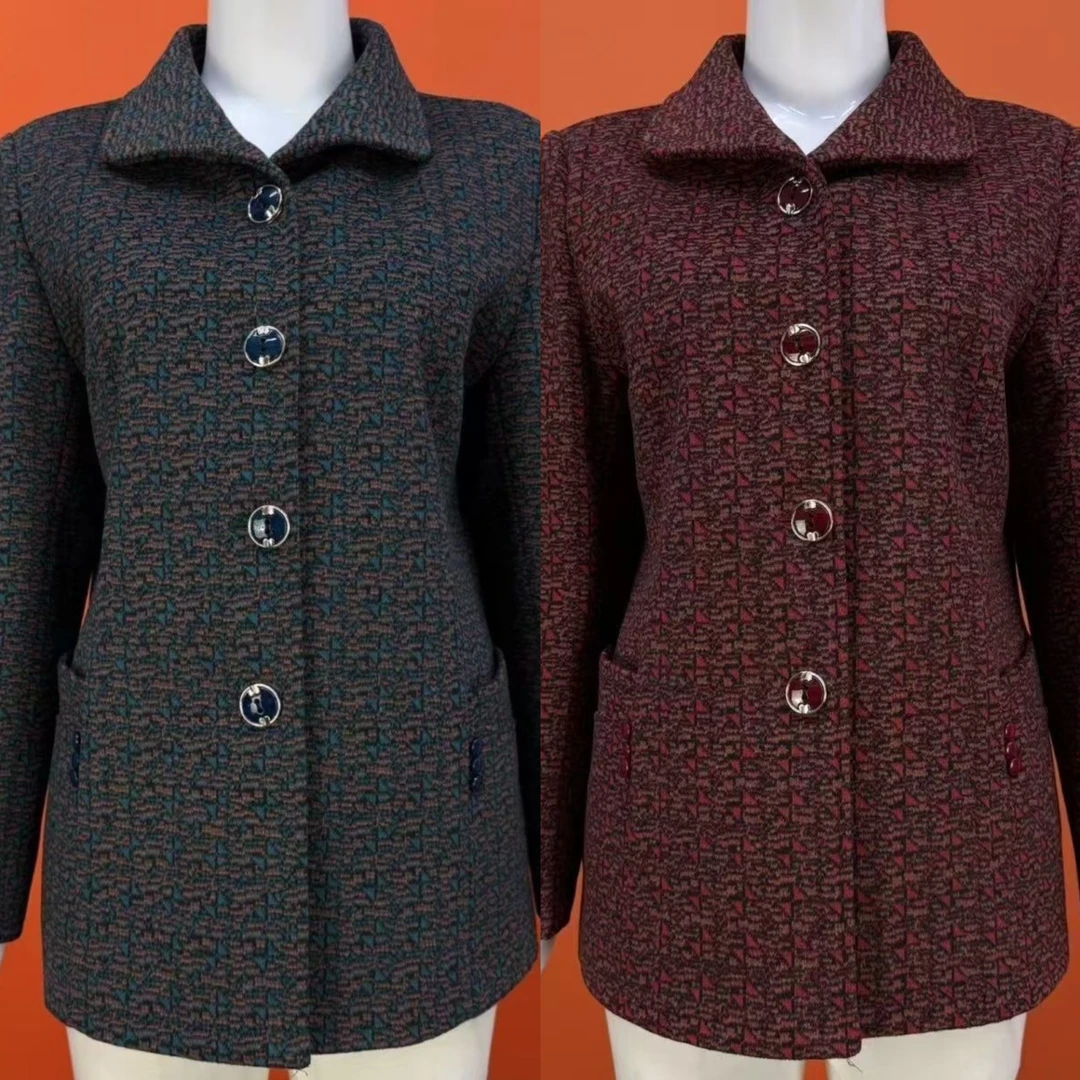 春秋翻领长袖加衬里中老年妈妈时尚舒适短外套