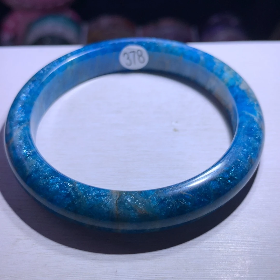 水晶手镯银S925镶嵌蓝磷灰60.5圈378