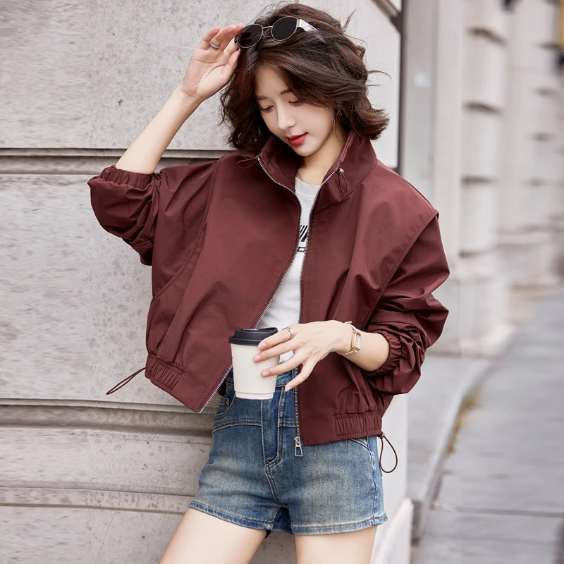安可拉红外套女短款2025新款春秋小个子百搭休闲立领早秋夹克上衣