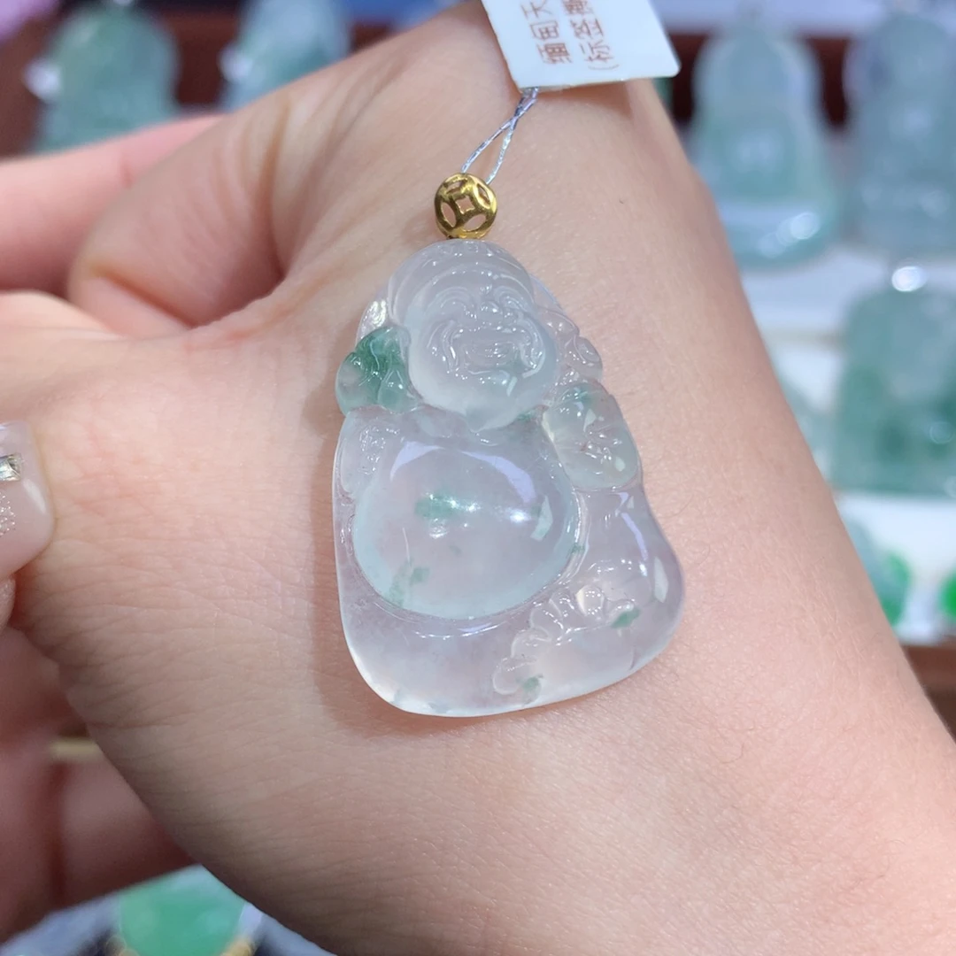 吊坠(不含链)18K金镶嵌翡翠天然缅甸A货翡翠揭阳工财神爷