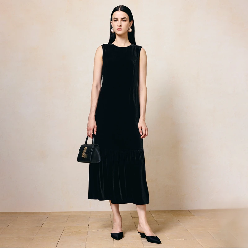 寺山文也 暮情/高级感真丝 乔绒复古轻奢无袖收腰礼裙连衣裙女夏