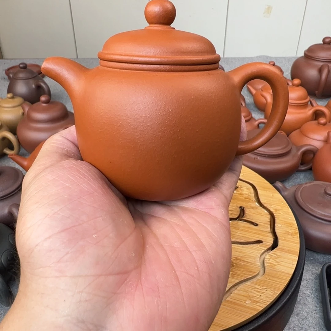 茶壶紫砂腼**生跑尊 红泥 半手工