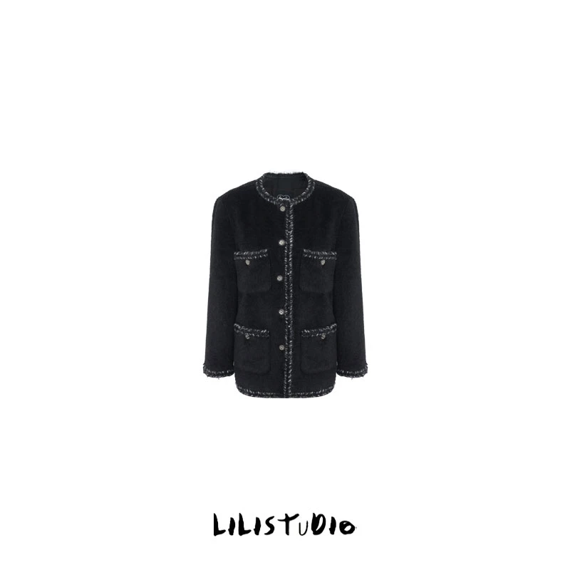 PCNY「深蓝先锋」不理理冬季新款女装休闲精致花边装饰金属扣外套