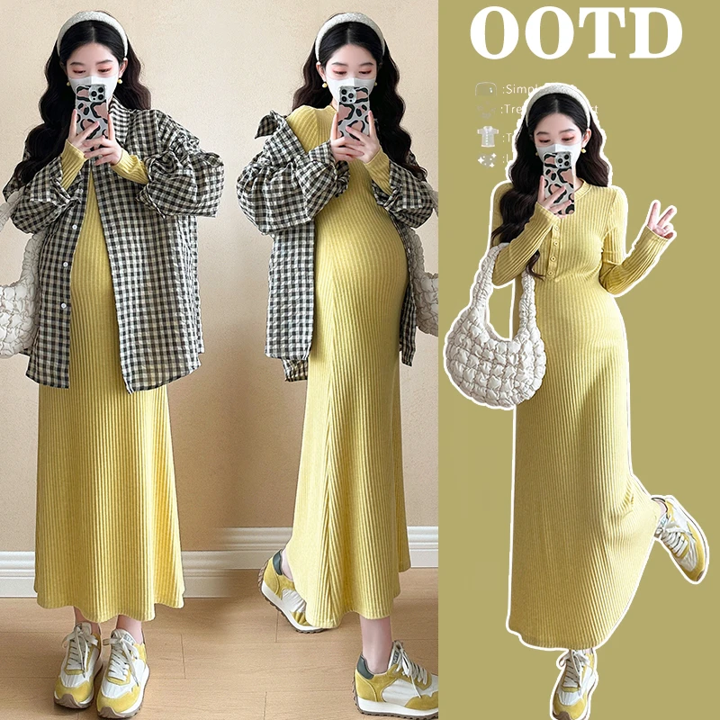 孕妇装秋装2025新款秋冬外穿大码洋气宽松休闲慵懒风连衣裙衬衫女