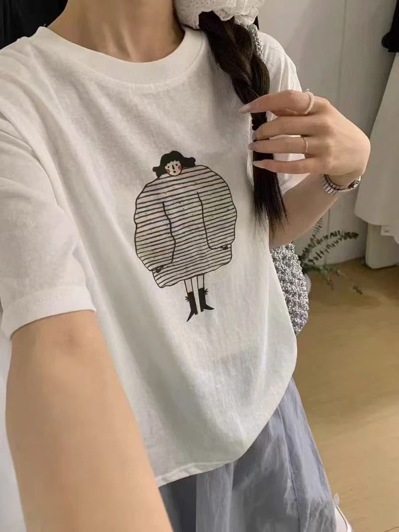 韩系条纹女孩正肩短袖T 9063