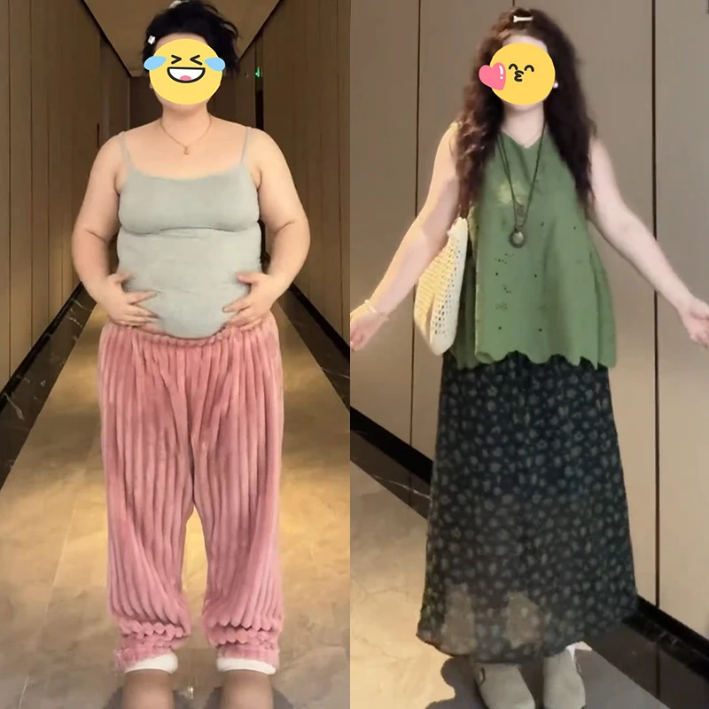 韩系镂空绿色无袖背心碎花连衣裙子女夏季2025新款休闲气质两件套