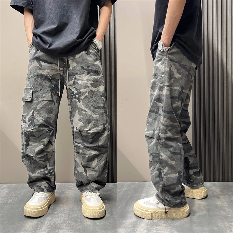 美式潮流新款迷彩休闲裤男秋季新款户外机能风痞帅高街直筒阔腿裤