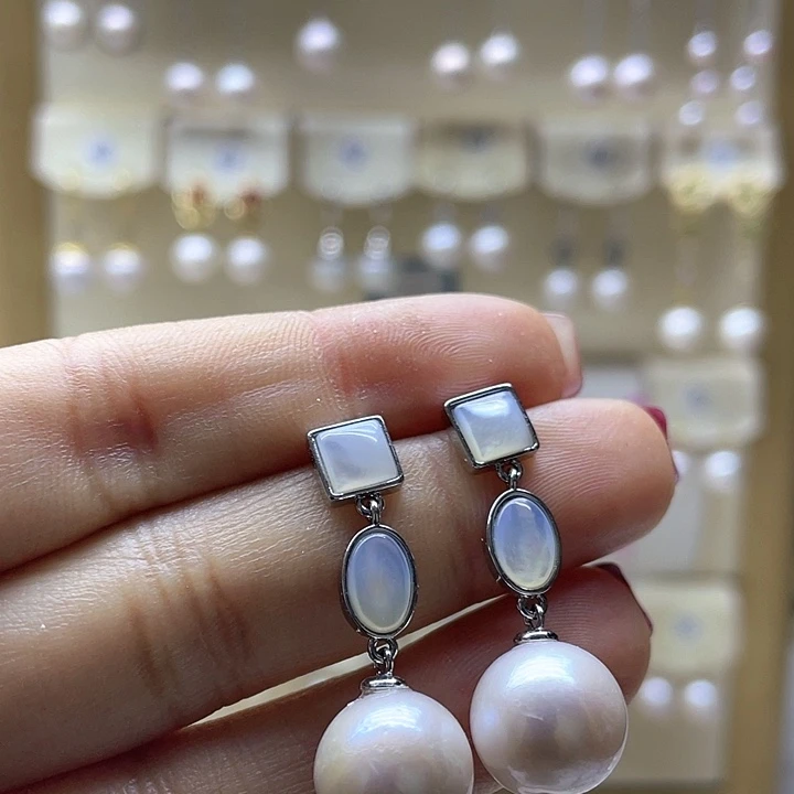 淡水珍珠耳饰银S925镶嵌