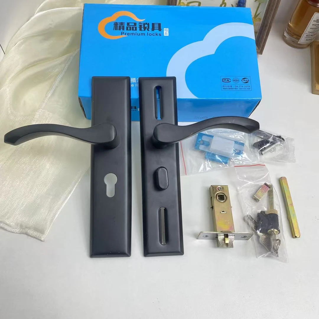（拍1发5）单舌室内门锁 单舌锁02平黑色可调节孔距室内门锁