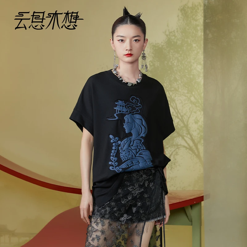 Ysimo-X云思木想原创中国风2024夏季新款印花宽松圆领T恤11744