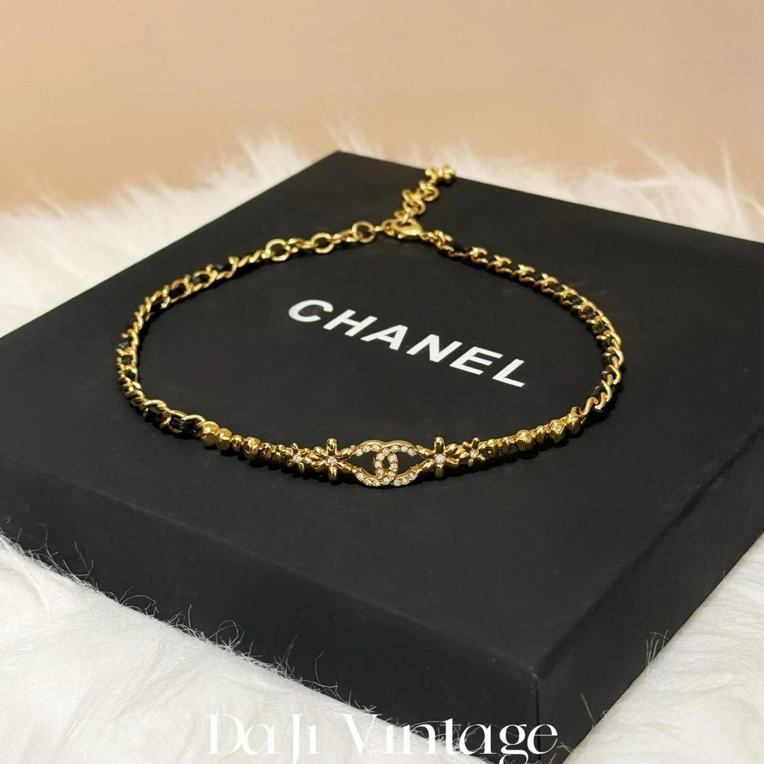 大吉中古/Chanel香奈儿皮穿链双c镶钻项链