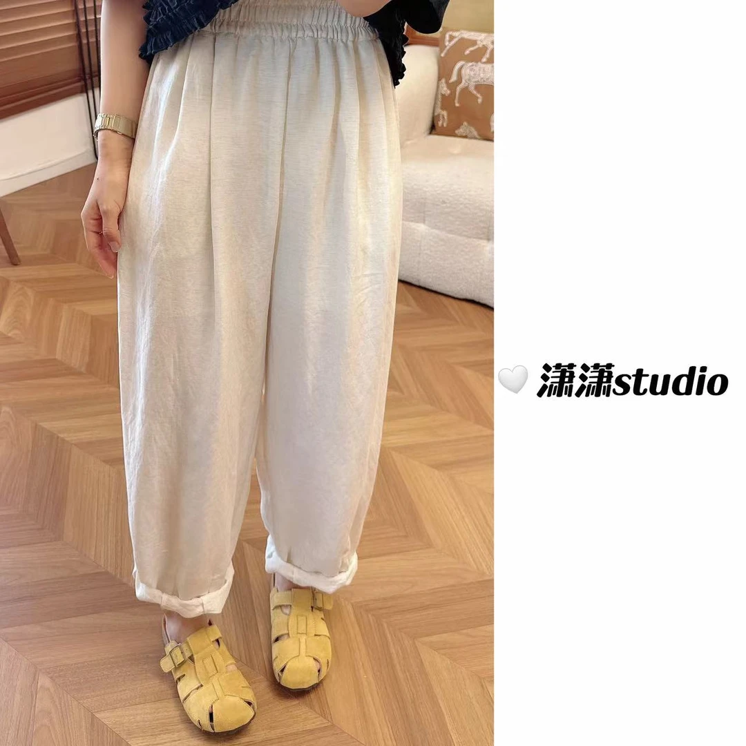 【天丝亚麻裤】【面料超舒服】【休闲百搭】潇潇自制松紧腰休闲裤XJ0045