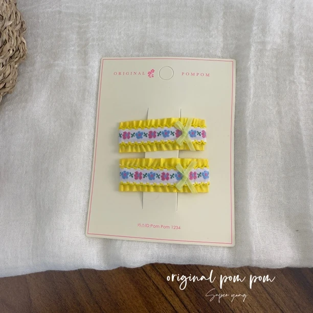 韩国original pom pom2025春款发饰简约复古刺绣布艺掰掰夹发夹