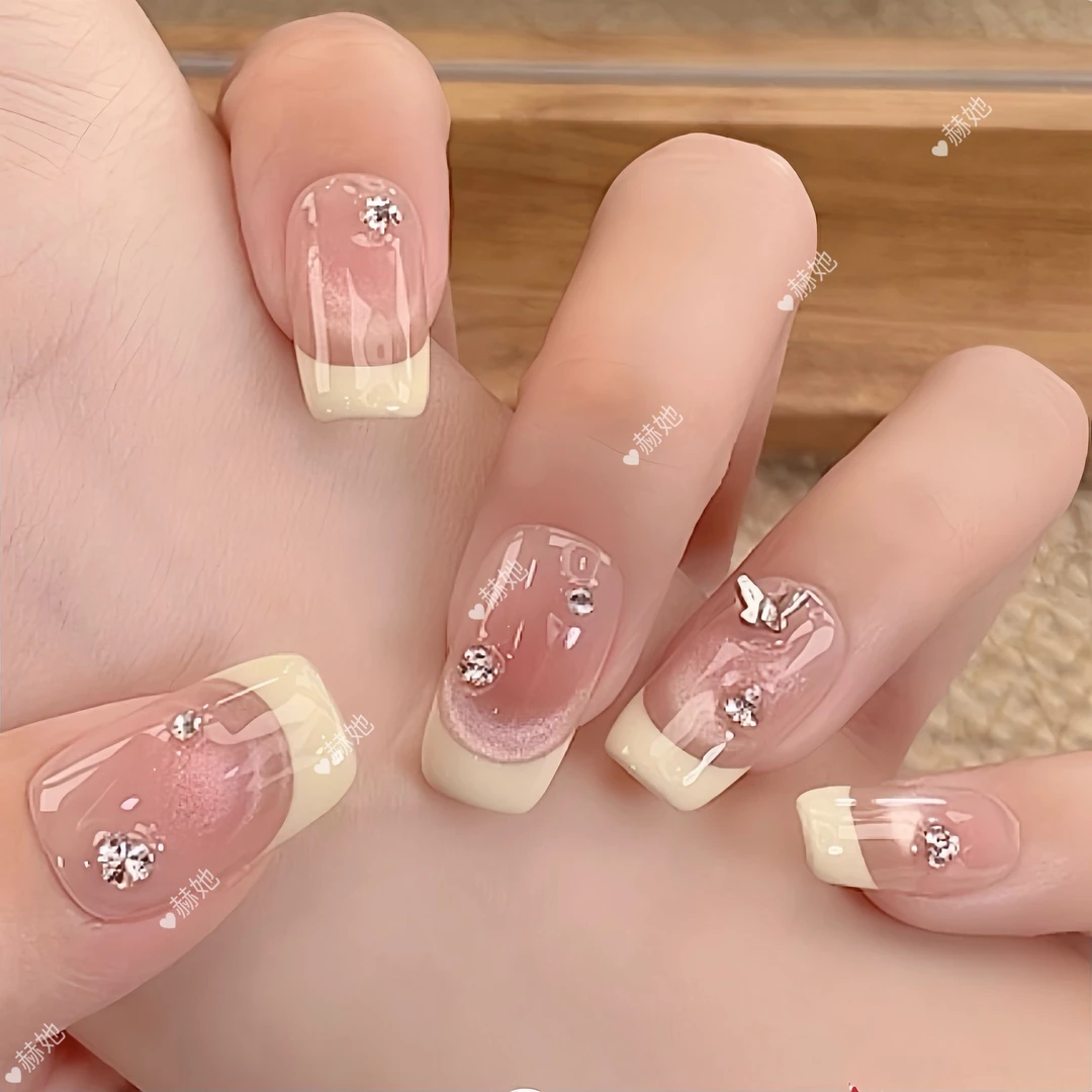 【蜜糖小姐】法式蝴蝶气质黄色甜美温柔纯手工纯欲穿戴甲