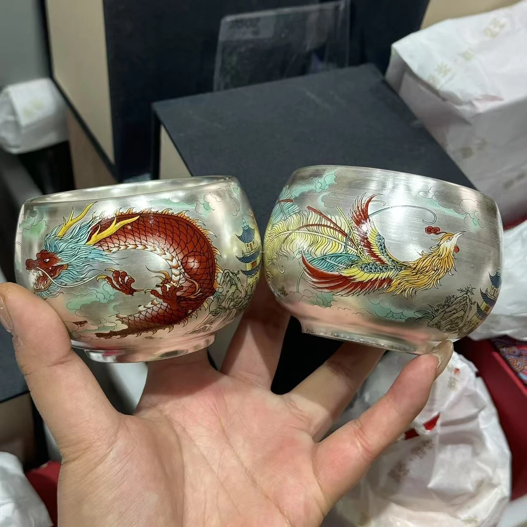 【闪购商品】喜俏茶器链接周鸿杰龙凤鎏银对杯@@@mc017