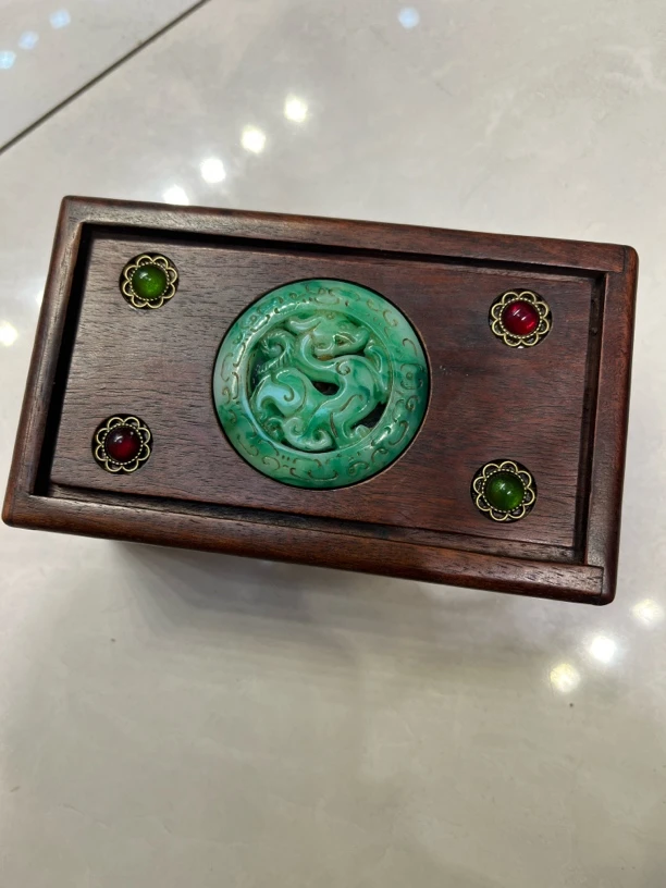 老物件花梨镶嵌玉石机关盒